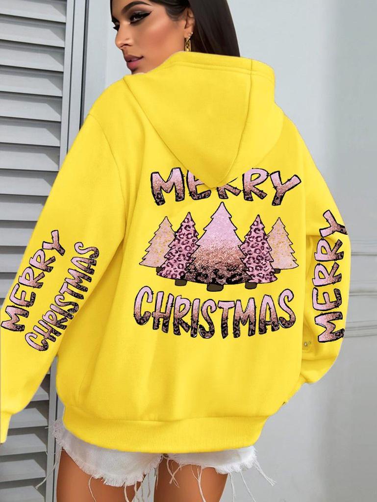 Women's Christmas Tree Pattern Hoodie - Comfortable Autumn Casual Wear