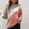 Women's Fashion Casual Round Neck Contrasting Color Drop Shoulder Sleeve Fleece Long Sleeve Pullover Top