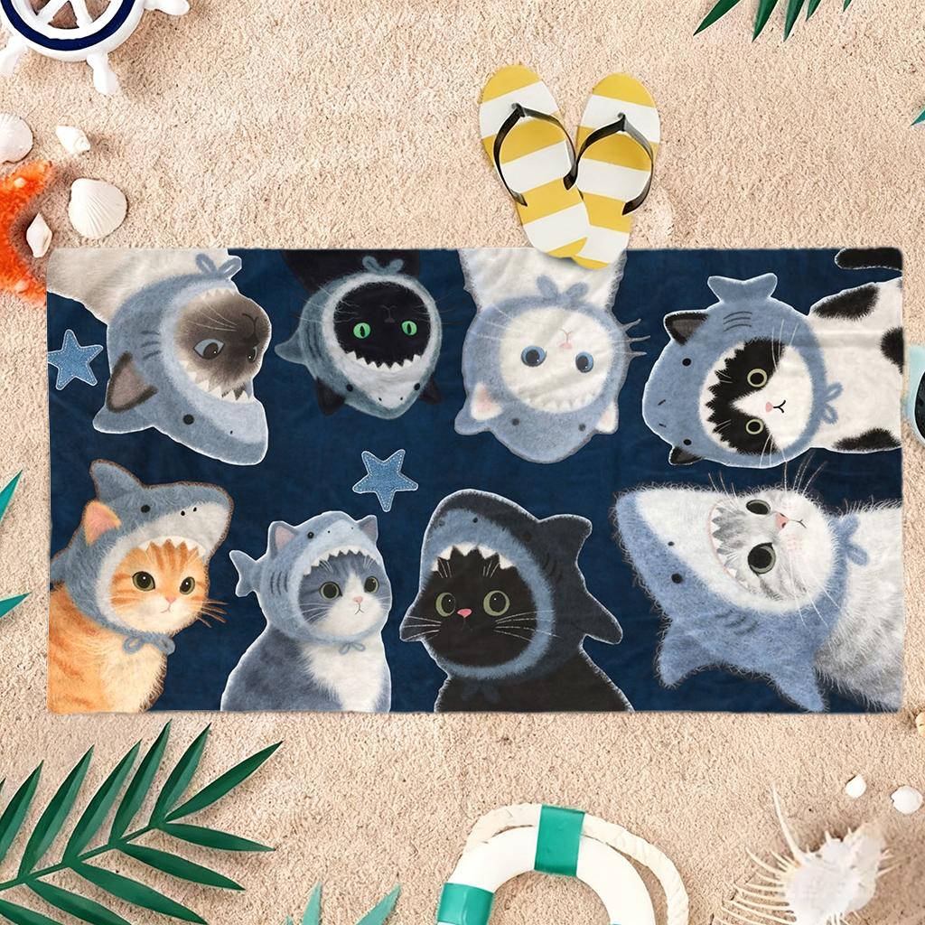 1Pc Cute Cats Beach Towel Large Quick-Drying Towel Suitable For Beach Yoga Pool Gym Sport Home Towel For Sand Free