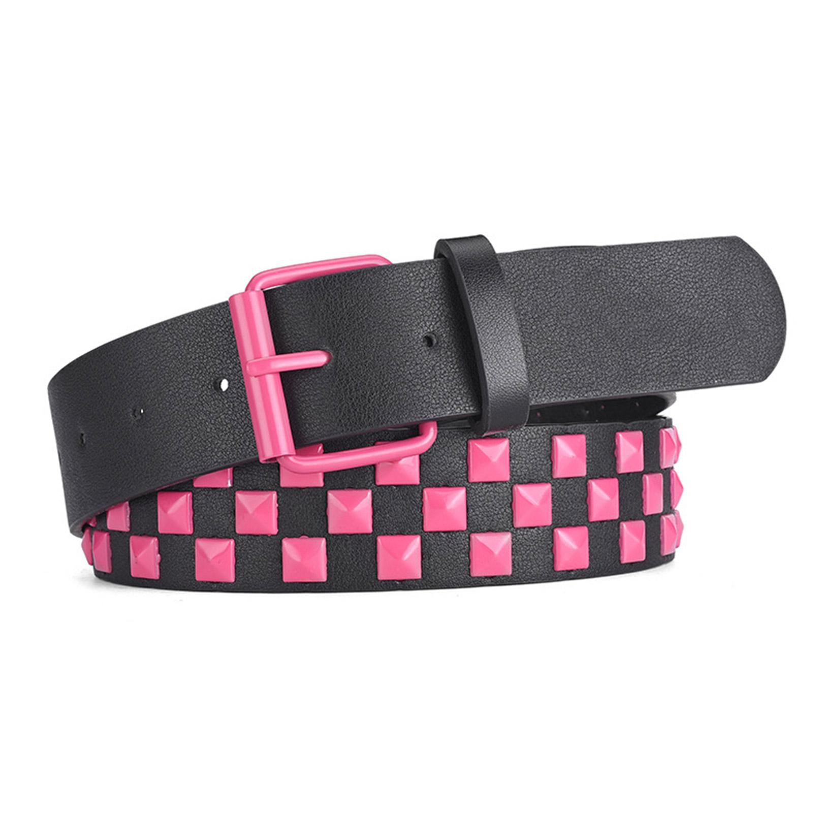 

Панк-рок регулируемый ремень на талию с квадратными бусинами, заклепками, шипами, клетчатый, из искусственной ПУ кожи, поясной ремень в стиле Харадзюку Y2k горячий розовый