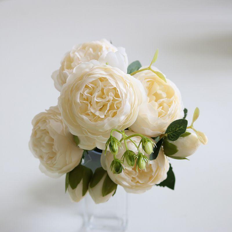 Luxurious 30cm Rose Silk Peony Artificial Flowers With 5 Heads For Home Decoration
