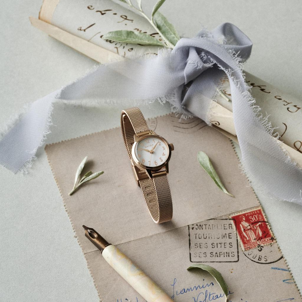 MATOW Tsuki Seigetsu Round Watch in Rose Gold and White Mesh Authorized Retailer [MATOW] Women's (mw005006) -