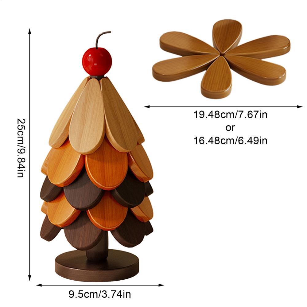 Christmas Tree Trivet 5 Pieces Foldable Wooden Trivet Heat Resistant Desk Coaster with Stand for Hot Dishes Kitchen Counter Pan