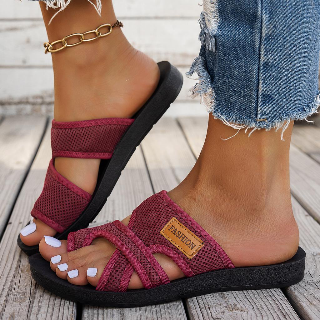 Breathable Mesh Slide Sandals for Women - Comfy Flat Summer Shoes with Stylish Loop Toe - Lightweight Footwear for Casual Outdoor Wear