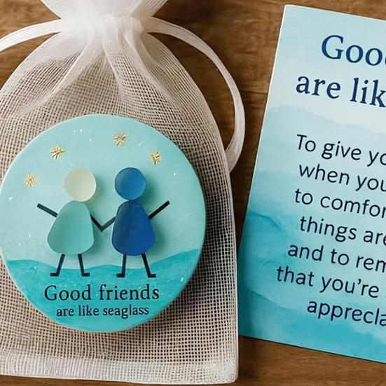 Friendship Sea Glass Christmas Ornament Inspirational Card with Acrylic Charm In Mesh Bag Meaningful Gift for Best Friends Lasting Bonds
