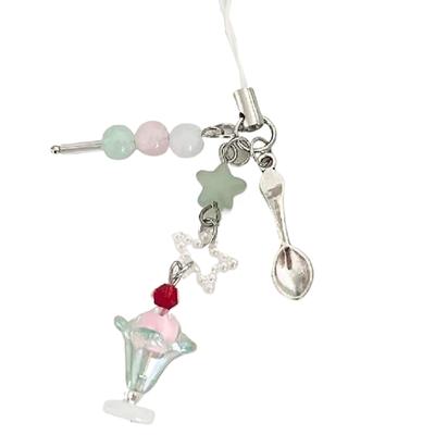 Tricolor Ice Cream Soda Handyanhänger Handbeaded Kopfhöreranhänger mit Girly Heart Handykette Taschenanhänger Schlüsselanhänger
