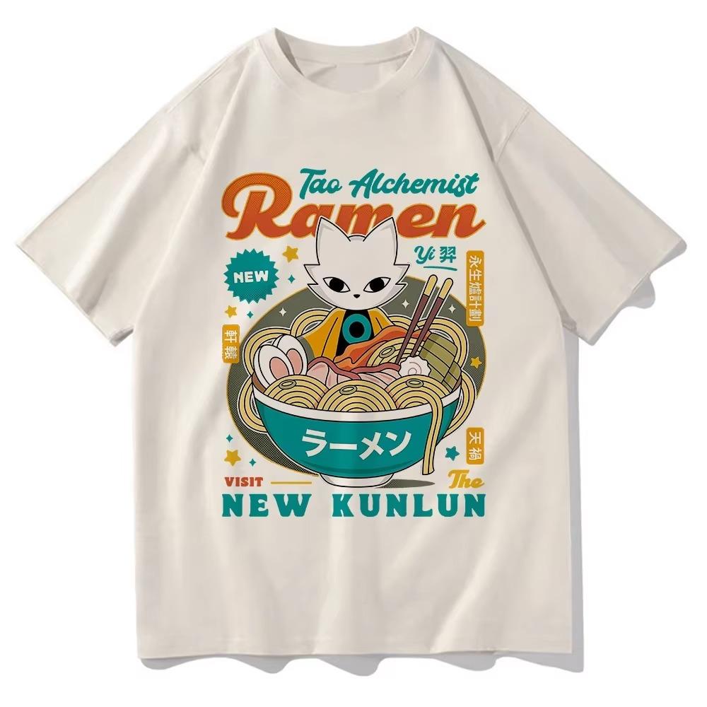 Nine Sols Yi Ramen T Shirt Fashion Men Aesthetic Funny Cute Cat Noodle T-Shirt Unisex High Quality Noodles Cotton Tees Shirts