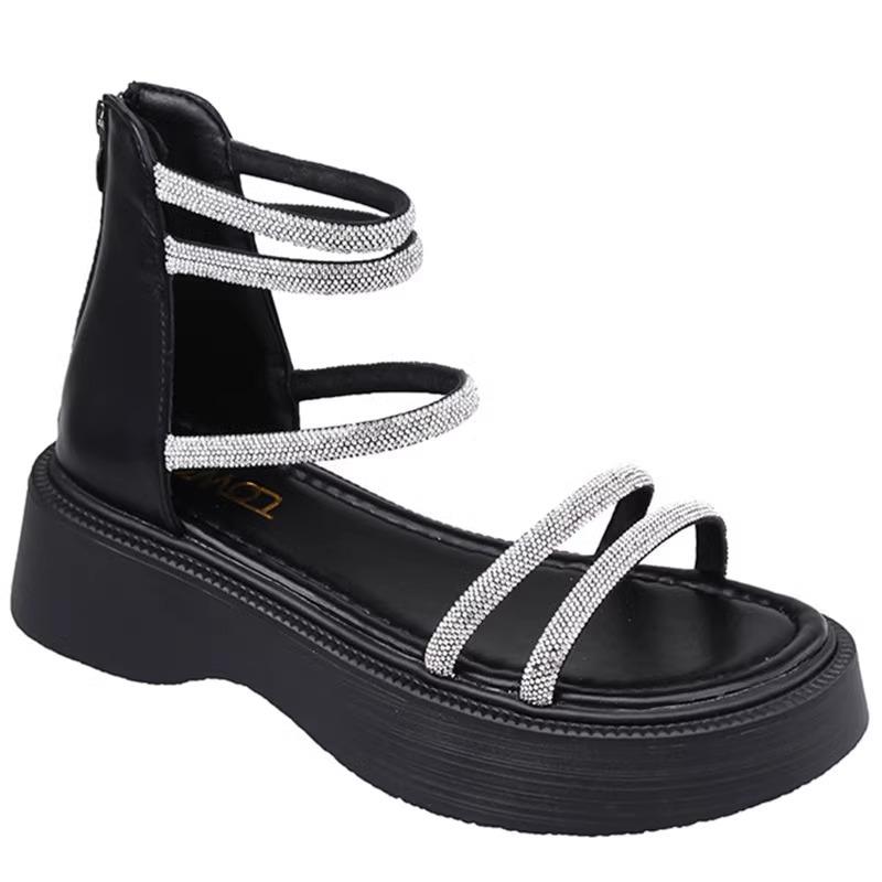 Fashion Sandals for women's summer 2025 new item rhinestone sponge cake thick sole with skirt Korean version Roman shoes