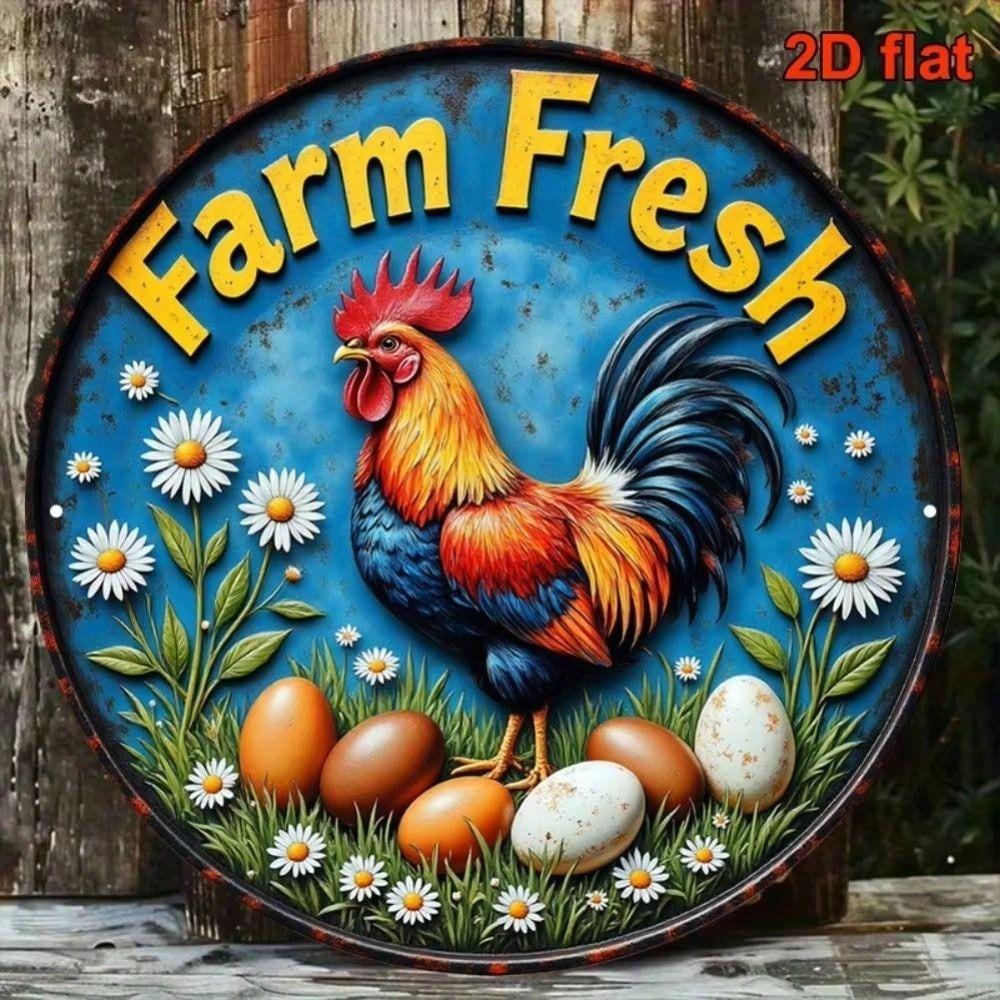 Farm Rooster Eggs Metal Wall Art Kitchen Decor Vintage Tin Sign Home Decoration