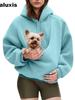 New Autumn Solid Color Hooded Plush Pet Hat Loose Pullover Sweatshirt for Women