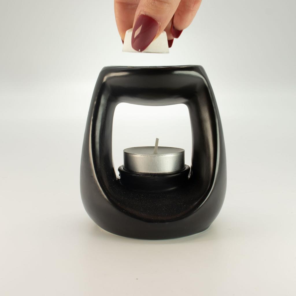 Ceramic Zen Oil Burner - Large Oval Pebble  - Matt Black