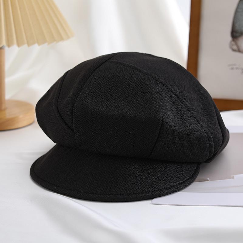 

Однотонная восьмиугольная кепка газетчика, повседневная теплая беретная шапка, легкая простая кепка художника для женщин, повседневное использование, осень и зима ONE SIZE чёрный