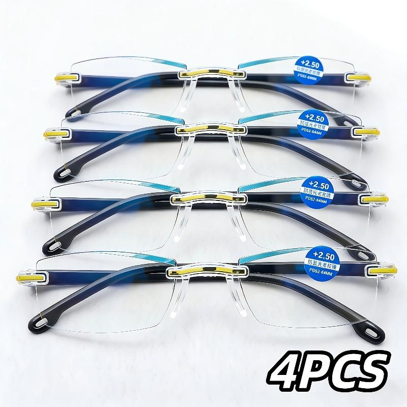 

4pcs Fashionable Men s and Women s Reading Glasses with Cut Edges Lightweight and Frameless Suitable for Reading and Office Use +150
