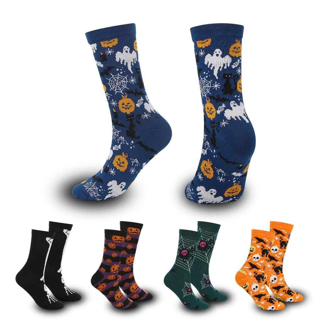 DIFEIUKI Halloween Spider and Ghost Unique for Fall and Winter Socks, 5-Pair Set, Pumpkin, Web, Skull, Patterns, Mid-Length Socks, Funny, Stylish,