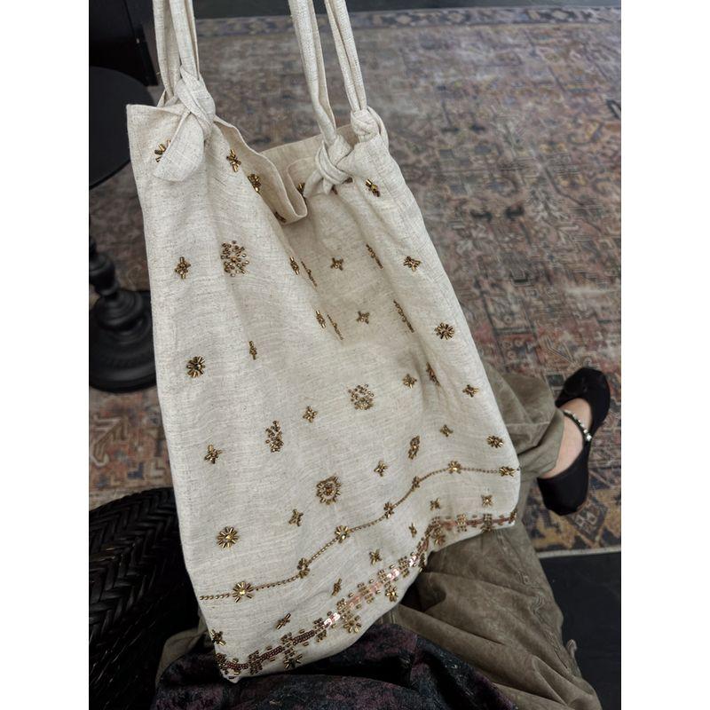 

Linen Embroidery Shoulder Bag Female Niche Design New Chinese Style Bag Fashion Vintage Bag Everyday Joker Commuter Bag Shallow khaki