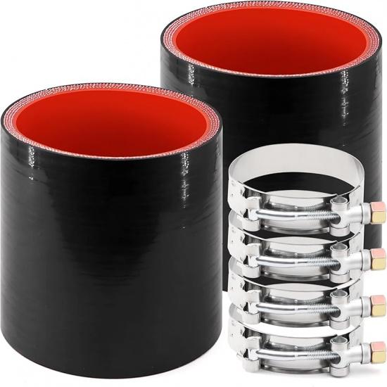 3 To 4 Inches Straight Black Silicone Reducer Coupler With 2 T-Bolt Clamps 4 Layers Of Polyester Reinforcement Suitable High Level Turbo Pipe
