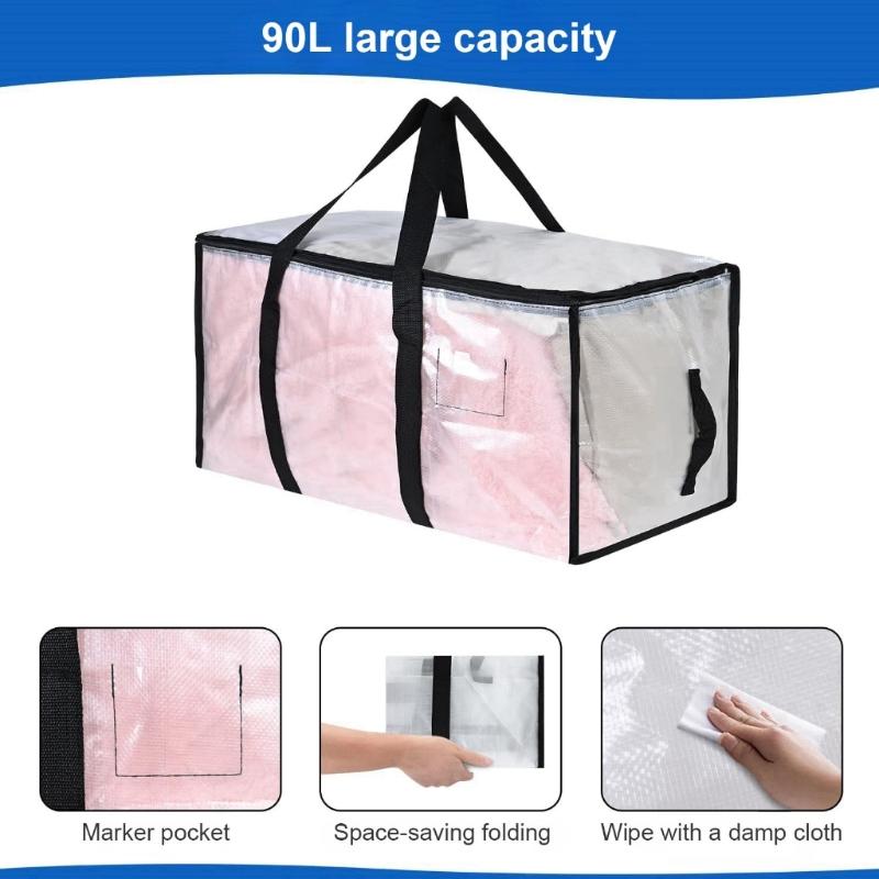 Pack of 4 Large Transparent Moving Bags with Reinforced Strap and Zippers Waterproof Bag for Storage and Organization