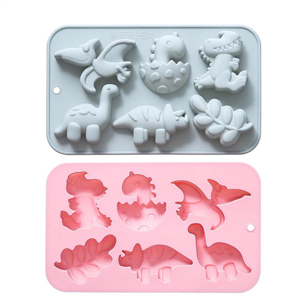 Cute Cartoon Dinosaur-Shaped Silicone Cake Mould 3D 6 Cavity Dinosaur Theme DIY Chocolate Fondant Cake Mold Baking Decor