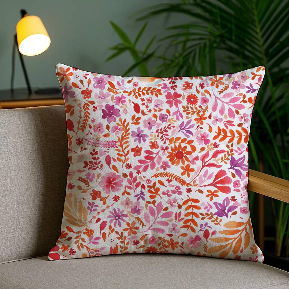 Full Print Floral Print Pattern Pillow Case Anti-dustmite Pillowcase Invisible zipper silky short plush Sofa cushion cover