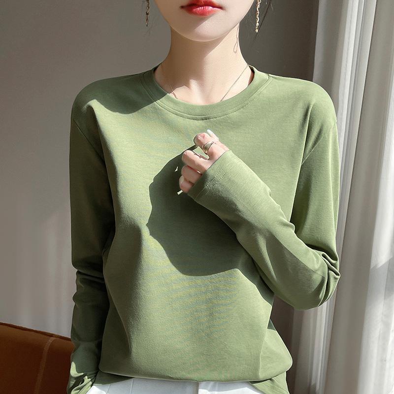Spring And Summer New Mercerized Polyester Long Sleeve T-shirt Women's Round Neck Loose 100% Polyester Bottoming T-shirt