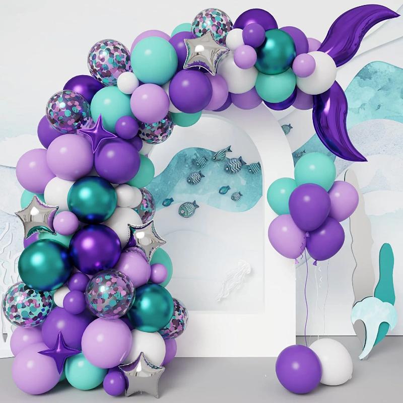 

New Purple Mermaid Tail Happy Birthday Party Decoration Kit Girl Balloon Wedding Oh Baby Shower Latex Balloons Garland Globos