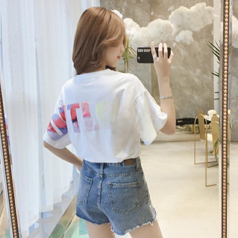 2025 Summer Korean-Style Women's Loose Fit Colorful Letter Short-Sleeve T-Shirts