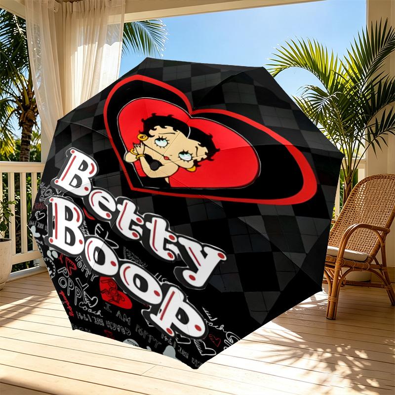 Betty Boop Print Automatic Open Close Umbrella, Portable Foldable Umbrella, for Outdoor Commute Camping Trip, Ideal Birthday Gift