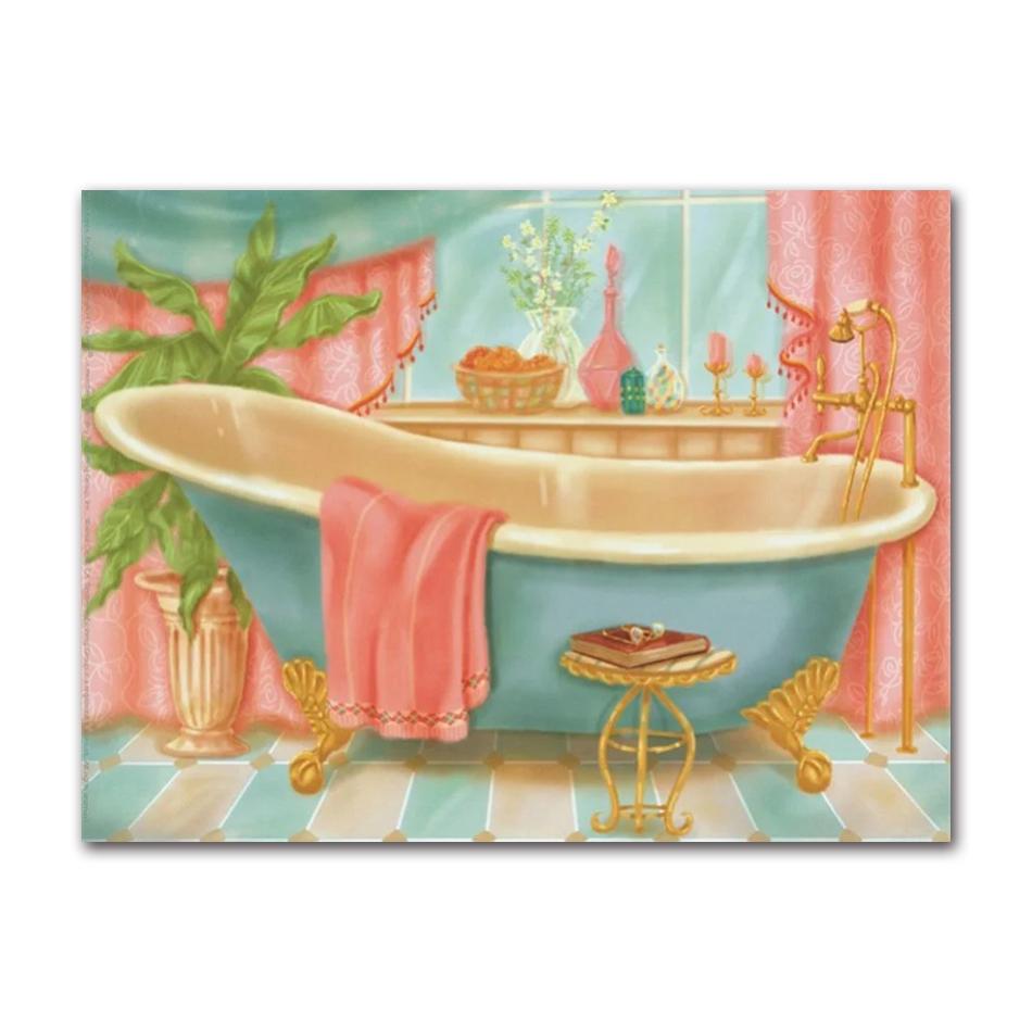 Retro Victorian Bathtub Vintage French Bathroom Tub Poster Canvas Painting Print Wall Art Picture for Bath Room Home Decor