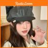 Woman Beret Leather Hat With Curved Brim And Cat Ear Detail For Trendy Dress Up