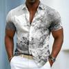 Heren Inktwerveling Kunstprint Korte Mouw Shirt, Casual Abstract Vloeibaar Patroon Knoopsluiting voor Lente Zomer