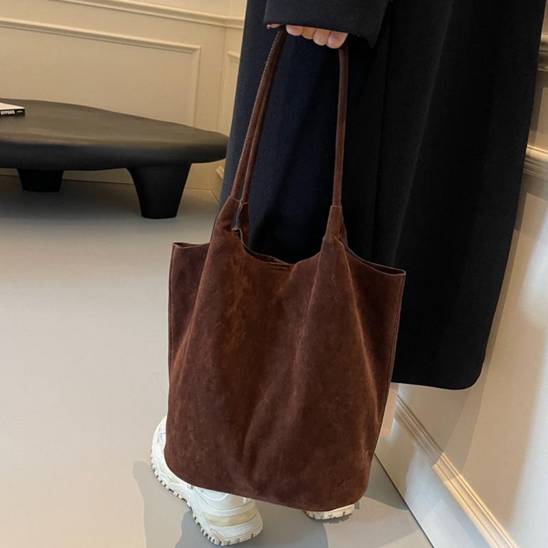 Yogodlns Wildleder Nähgarn Retro Damen Schultertaschen Lässig Vielseitig Unifarben Hohe Kapazität Handtasche Tote