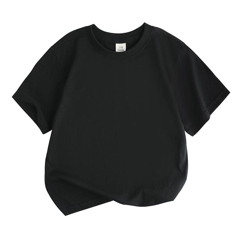 Barns Lös Bomullskortärmad T-shirt: Rundhalsad, Enfärgad, Svettabsorberande, Sommarstil för Pojkar och Flickor (Mellan- och storlekar)