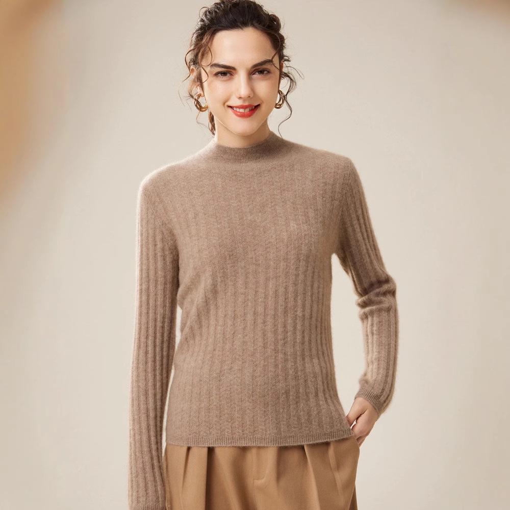 Women's Cashmere Ribbed Turtleneck Sweater - Pure, Warm, Versatile, Solid Color for Autumn/Winter