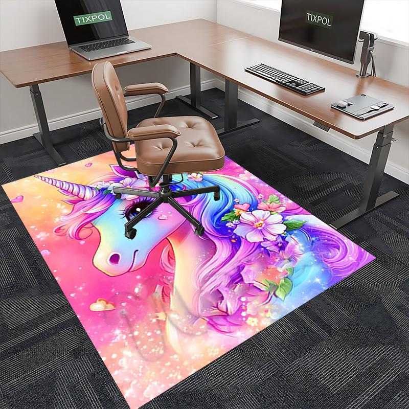 1pc Unicorn Fantasy Office Chair Mat - Anime Cartoon Design, Non-Slip Carpet for Home Decor, Suitable for All Seasons, Perfect Gift for Office and Gam