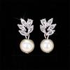 Huitan New Trend Imitation Pearl Dangle Earring for Women Luxury Silver Bling Cubic Zirconia Fashion Elegant Lady Jewelry