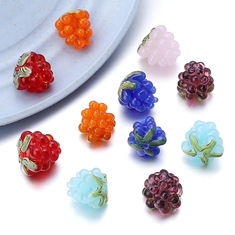 2pcs Raspberry Lampwork Beads Cute Fruit Grape Glass Loose Beads For Jewelry Making DIY Bracelets Necklace Earrings Accessories