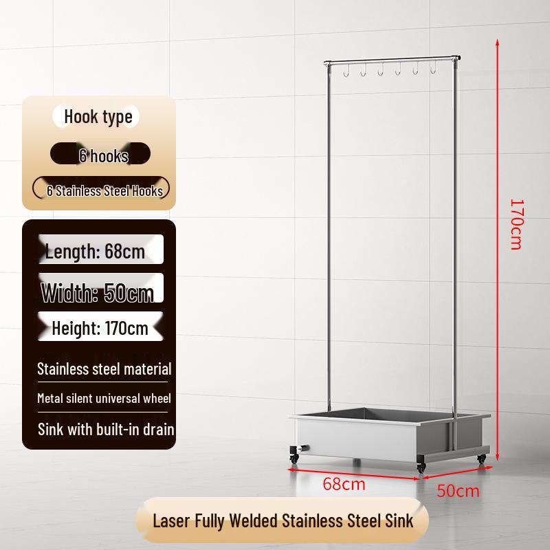 Stainless Steel Mobile Mop and Broom Storage Rack for Cleaning Tools