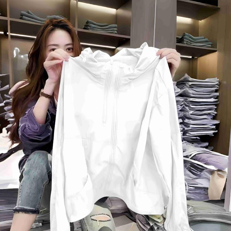 Plus Size Loose Casual Hooded Sunscreen Windbreaker Jacket For Women