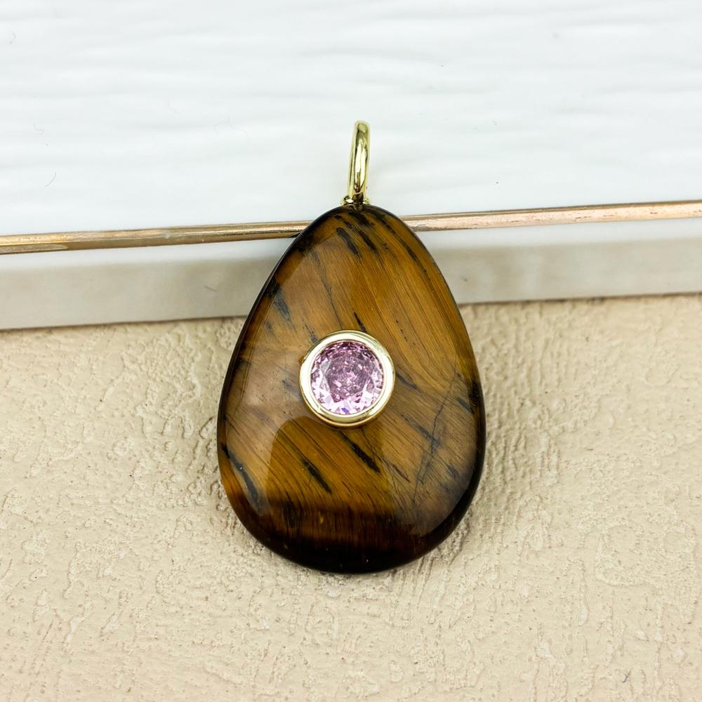 Water Drop Pendant 18K Gold Plated Trendy Natural Gemstones Stone Pave Zircon Amethyst Lapis Lazuli Tiger Eye Party Wedding Gift