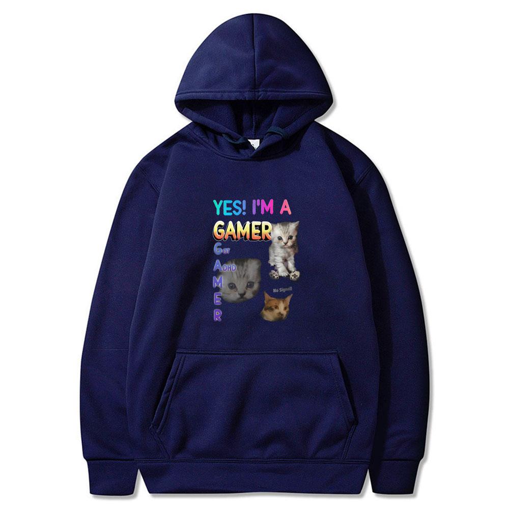 Yes2025  Im A Gamer Funny Cat Meme Print Hoodie Men Women Clothes Fashion Harajuku Tops Casual Oversized Long Sleeve Streetwears