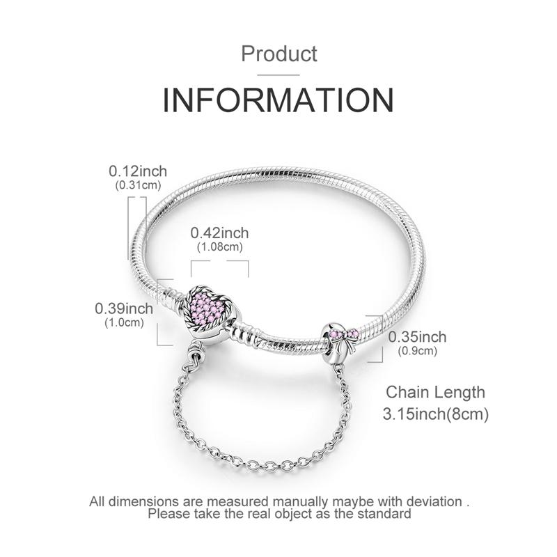Bracelet 925 Silver Bracelet 17-20CM Love Heart Zircon Original Bracelets Fit Charms Bracelets Jewelry Gifts
