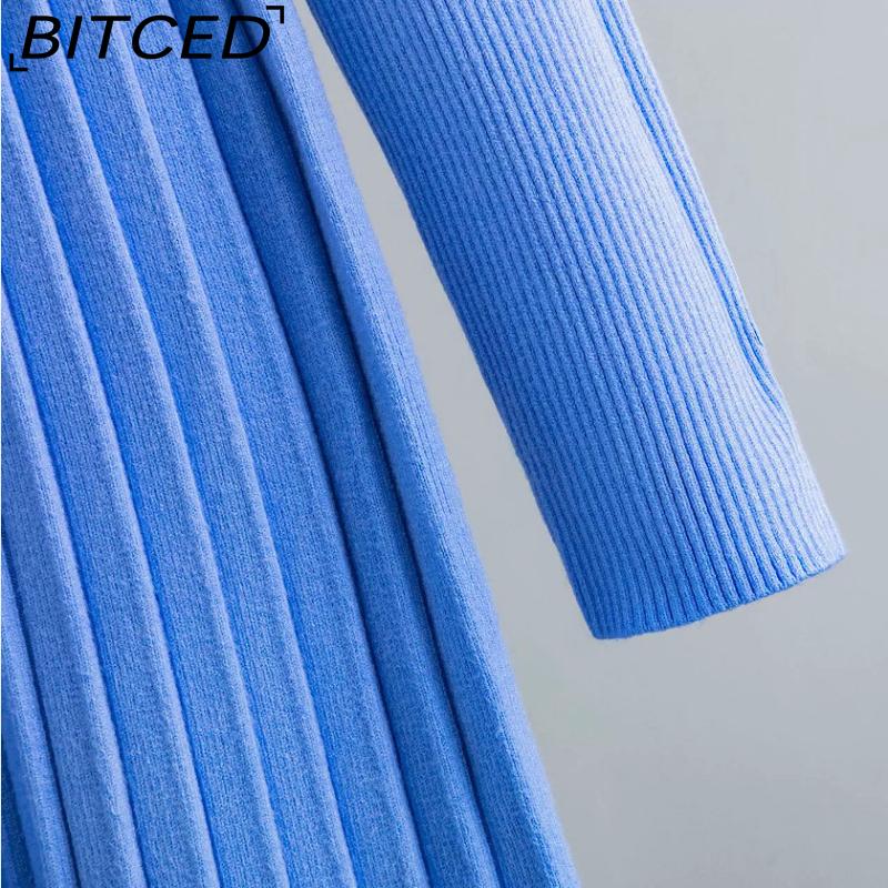 BITCED Women's Autumn Winter Plain Knitted Turtleneck Long Sleeve High Waist Sweater Dress