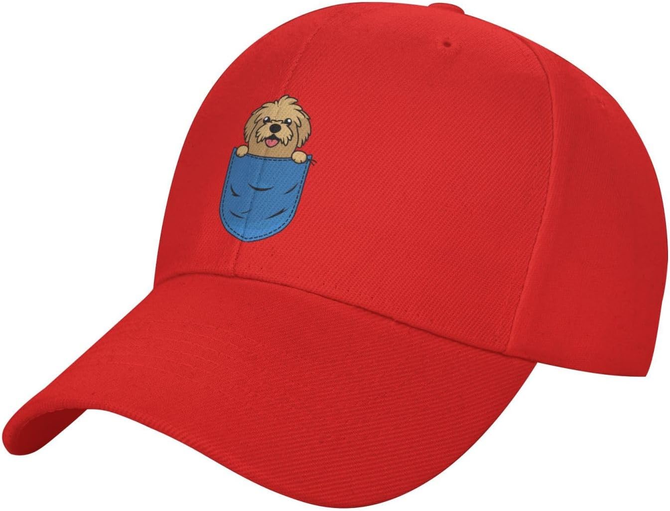 Cute Dog in Pocket Embroidered Baseball Cap Unisex Polyester Adjustable Outdoor Hat One Size