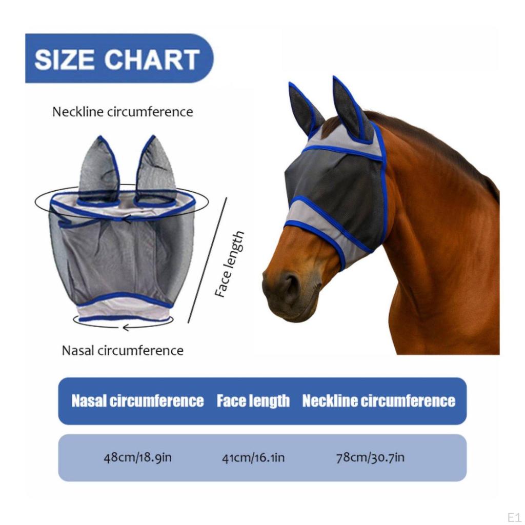Horse Fly Cover Wide Field of Vision with Ears for Horses, Pasture, Outdoor, Stable