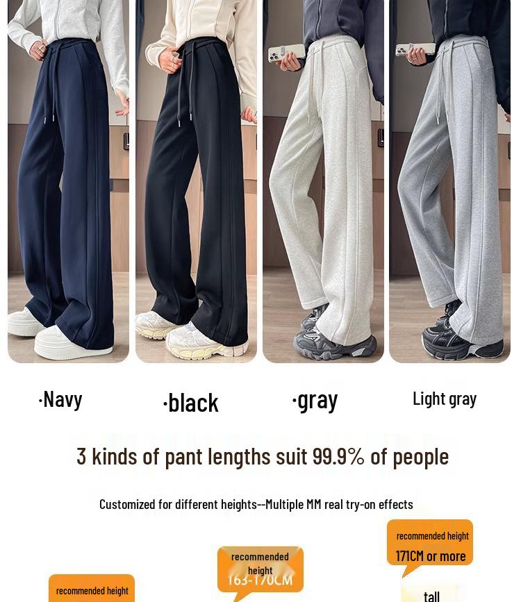 Gray Fleece-Lined Wide Leg Sweatpants for Women - Petite Fit, Winter Casual 2024
