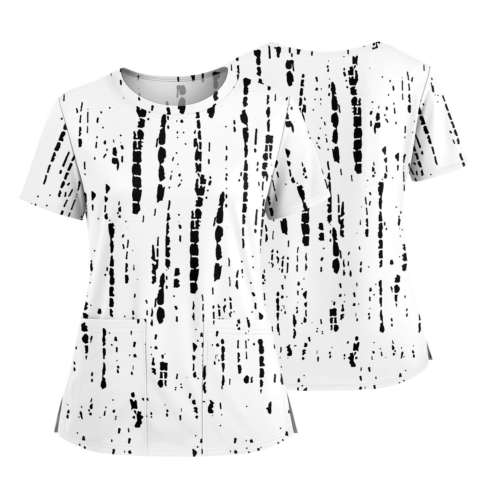 

Женская модная футболка с принтом, круглым вырезом, карманом, короткими рукавами и разрезом по низу, униформа и рабочая блузка XL белый