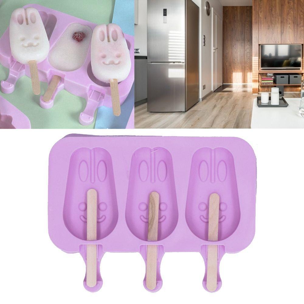 2 pcs Easy Release Homemade Popsicle Mold 3 Grid Frozen Treat Maker Silicone Ice Cream Mold DIY