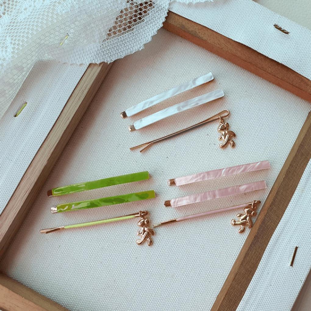 Hair clip, updo, matte hair pin, teddy bear three-piece pin green