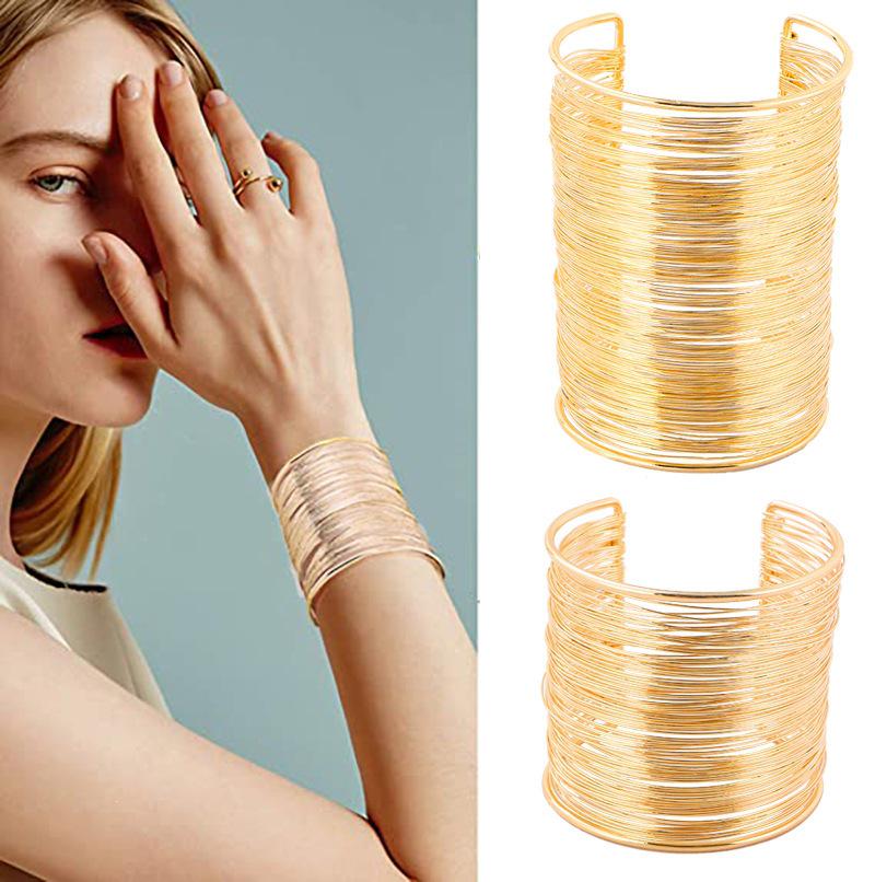 European & American Punk Metal Open Cuff Bracelet: Wide Hollow Bangle Armband