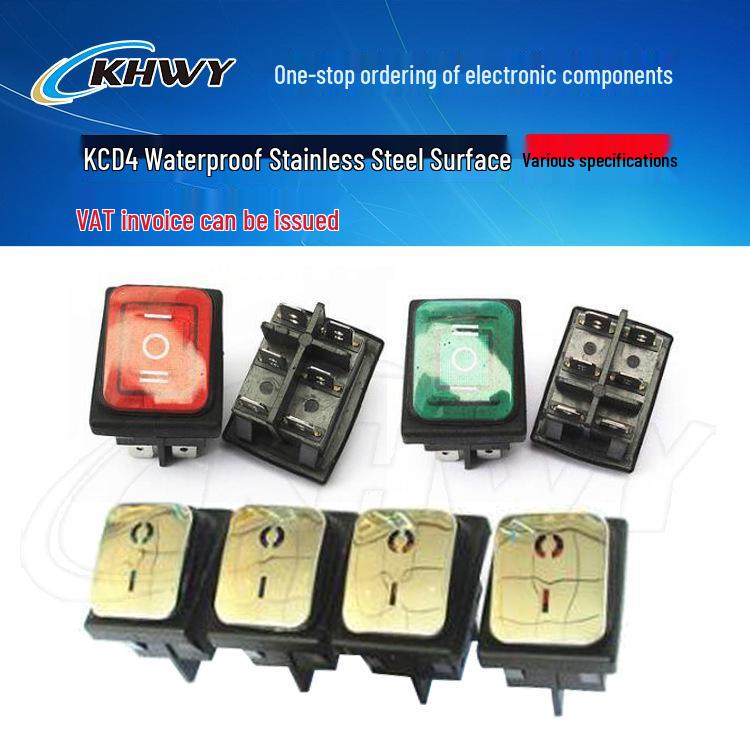 Rocker Power Reset Switch, 16A 250V, 4/6-Pin, 2/3-Position with Light, KCD4 Boat Shape
